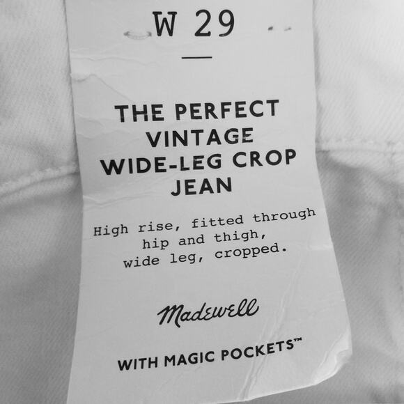 NWT Madewell Perfect Vintage Wide-Leg Crop Jeans White Size 29 - Picture 8 of 9
